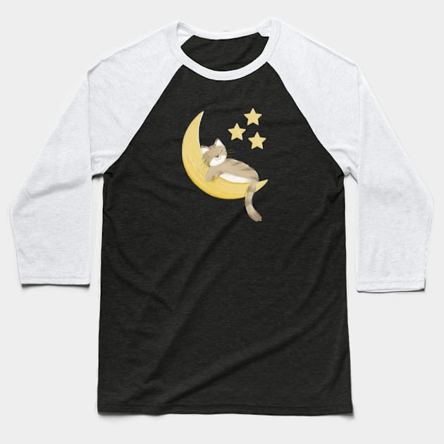 Sleeping cat and moon Baseball T-Shirt by AbbyCatAtelier